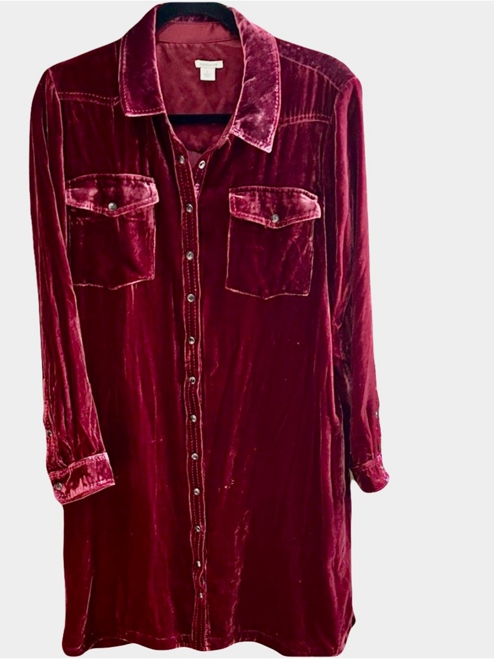 Sundance large shirt dress snaps up Velvet Fuscia pink Button-Up Shirt Dress